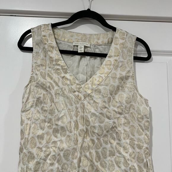 Saint Tropez West Women's Sleeveless Linen Tank Cream Gold‎ Size Medium - Picture 3 of 9